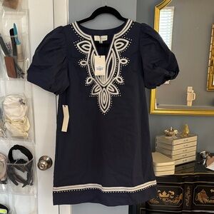 Pinch Navy Blue Mini Dress with White Embroidery